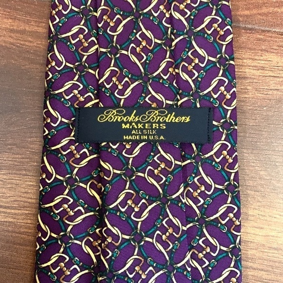 🍂SALE🍂 BROOKS BROTHERS Makers Purple All Silk Links Print Necktie Made In USA - Picture 4 of 9